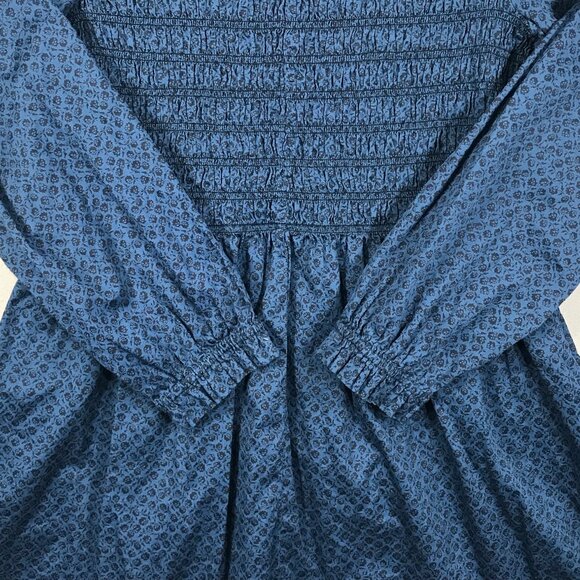GAP Dress Women's XL Blue Floral Pullover Mini Smocked Ruffle Sleeve Pockets - Picture 10 of 16